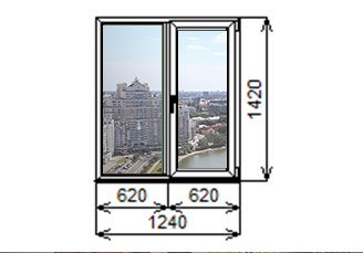 Окна из ПВХ двухстворчатые, купить недорого в Минске, размер 1420 1240 мм.